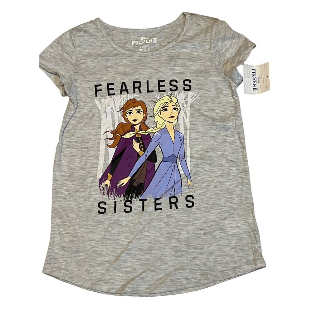 Frozen II Fearless Sisters Girls Gray T-Shirt M 10/12